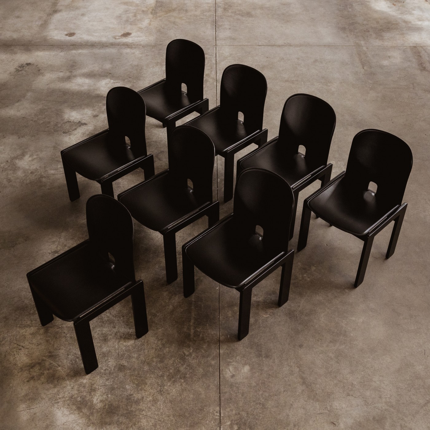 Afra & Tobia Scarpa "121" Dining Chairs for Cassina, Total black, 1965, Set of 8, 1960s