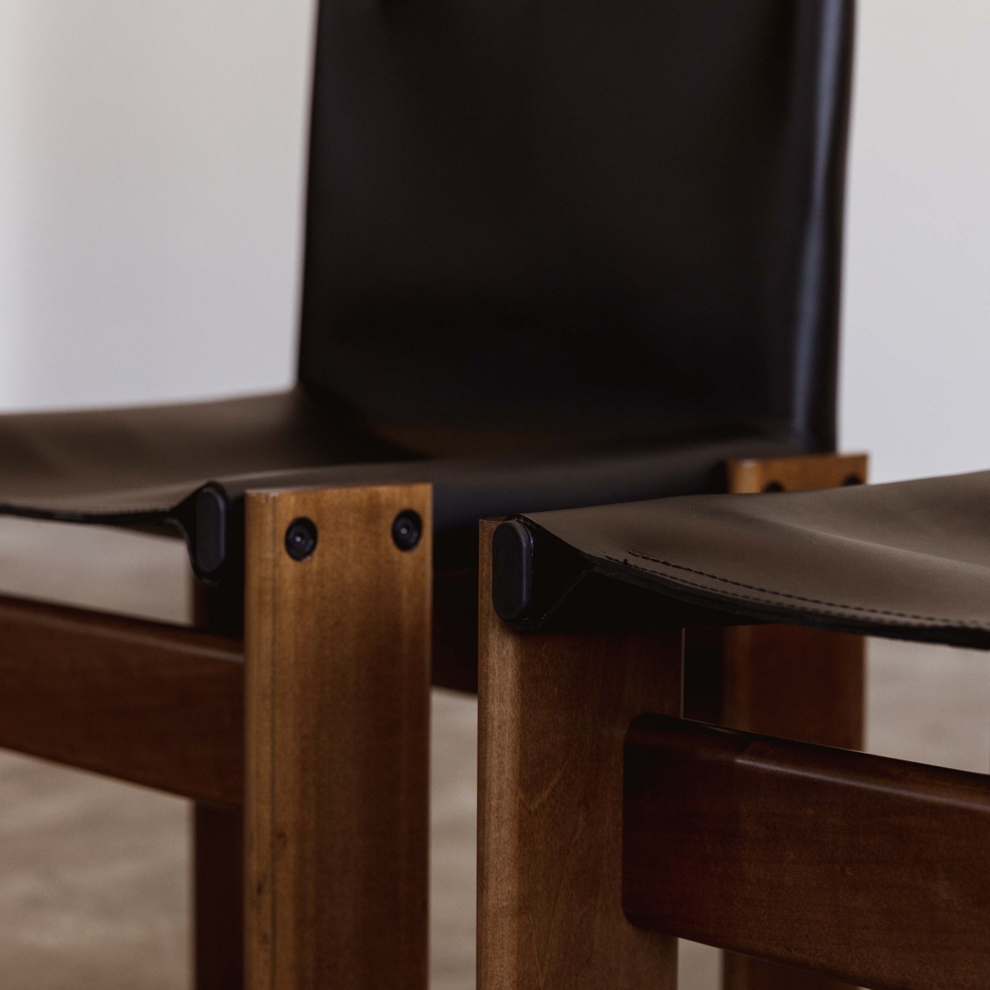 Afra & Tobia Scarpa "Monk" Chairs for Molteni, Black Leather, 1973, Set of 8, 1970s