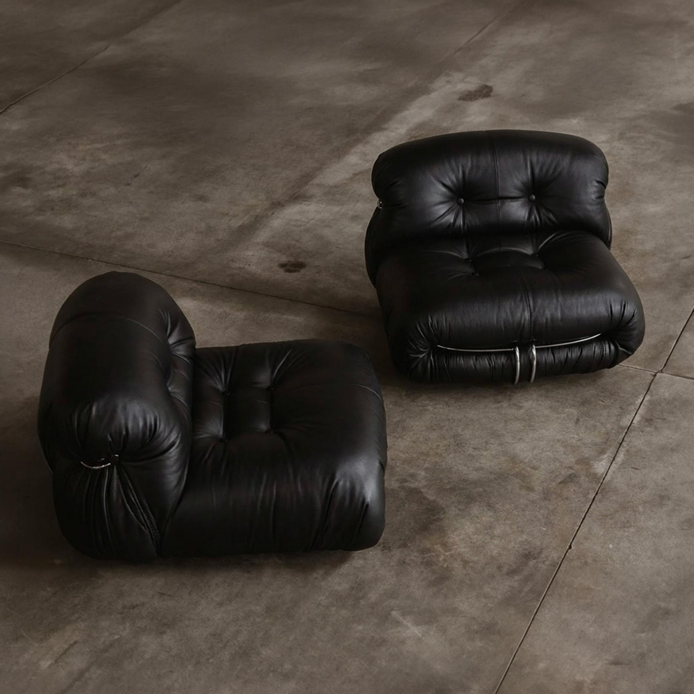 Afra & Tobia Scarpa “Soriana” Easy Chairs for Cassina, Black Leather, 1969, Set of 2, 1969