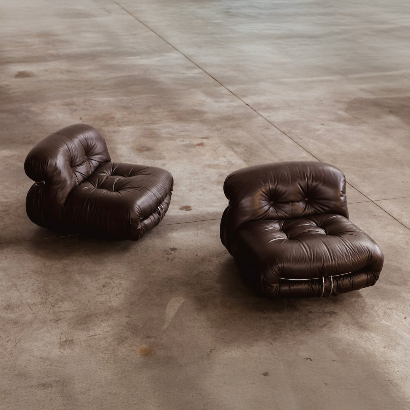 Afra & Tobia Scarpa “Soriana” Easy Chairs for Cassina, Dark Brown Leather, 1969, Set of 2, 1969