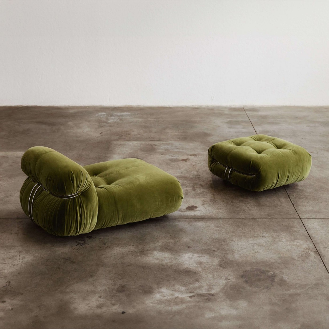 Afra & Tobia Scarpa “Soriana” Lounge Set for Cassina, Green Velvet, 1969, 1969