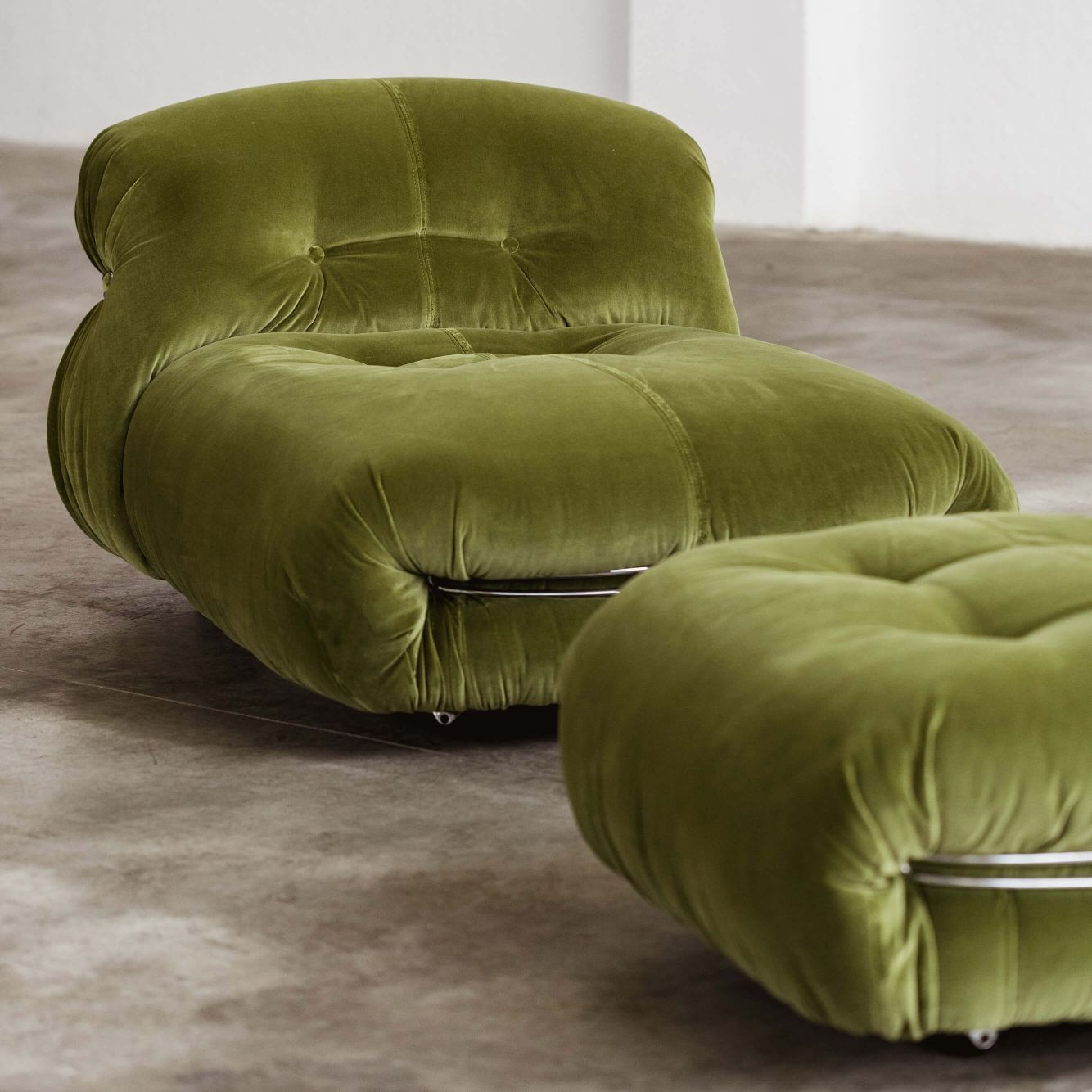 Afra & Tobia Scarpa “Soriana” Lounge Set for Cassina, Green Velvet, 1969, 1969