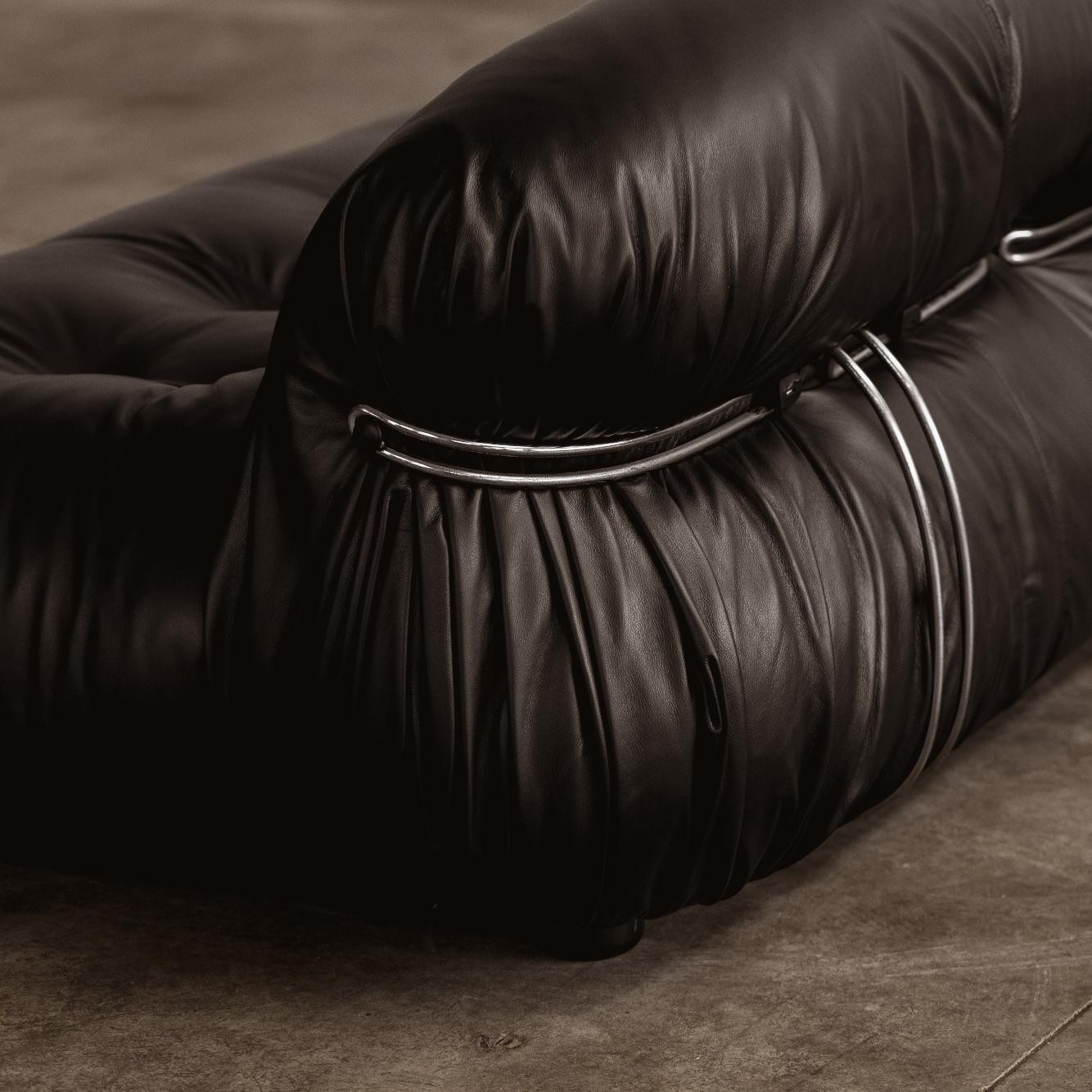 Afra & Tobia Scarpa “Soriana” Sofa for Cassina, Black Leather, 1969, 1969