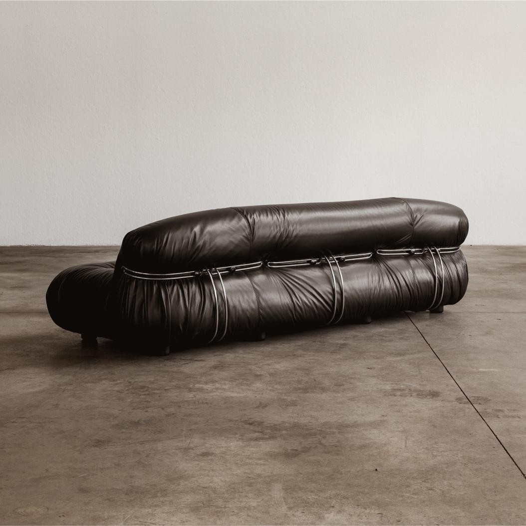 Afra & Tobia Scarpa “Soriana” Sofa for Cassina, Black Leather, 1969, 1969