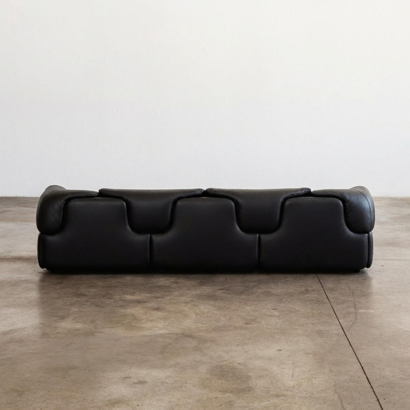 Alberto Rosselli “Confidential” Living Room Set for Saporiti, Black Leather, 1972, Set of 3, 1972