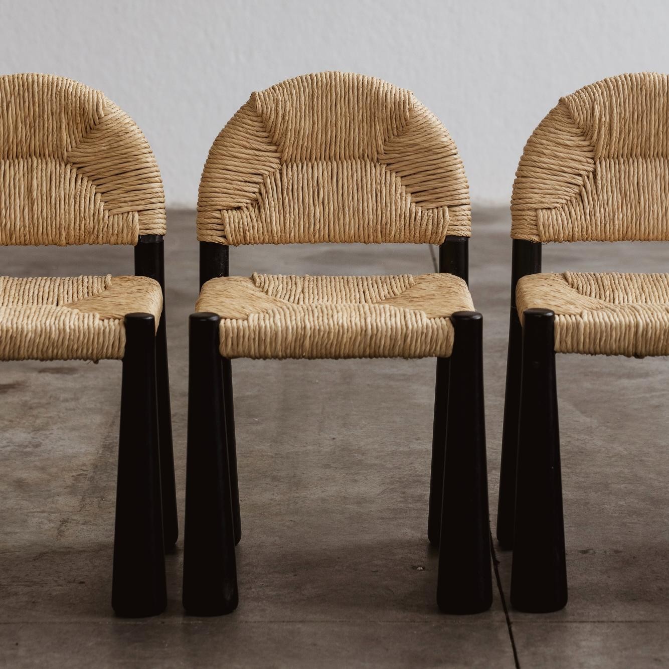 Alessandro Becchi “Toscanolla” Dining Chairs for Giovannetti, Black Ashwood, 1970, Set of 10, 1970