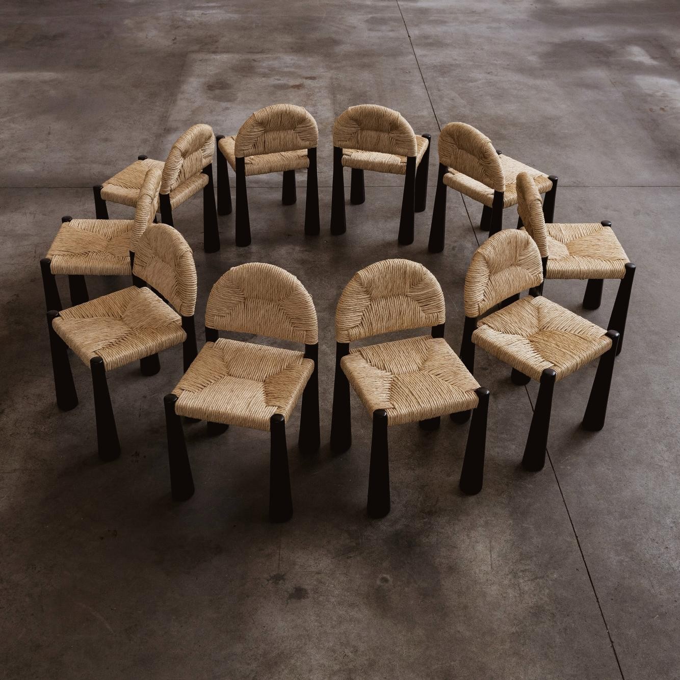 Alessandro Becchi “Toscanolla” Dining Chairs for Giovannetti, Black Ashwood, 1970, Set of 10, 1970