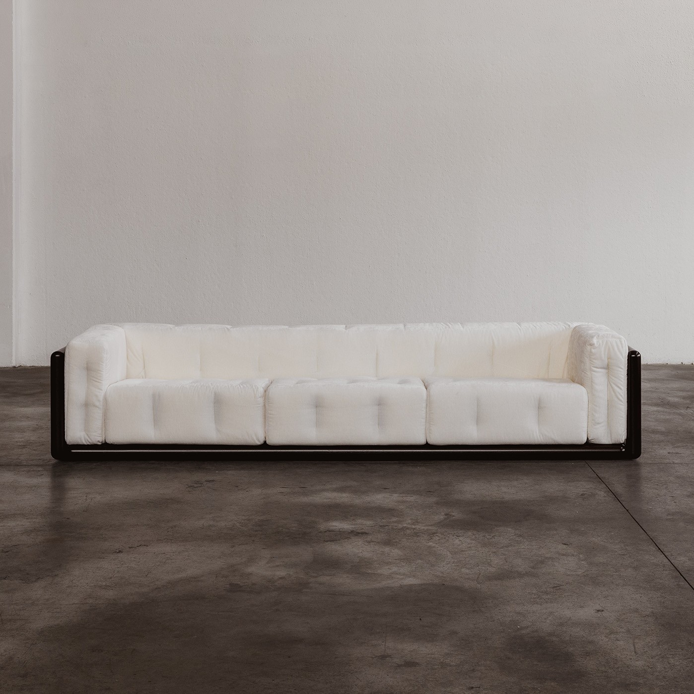 Carlo Scarpa “Cornaro” Three-seater Sofa for Gavina, Ivory Velvet, 1973, 1973