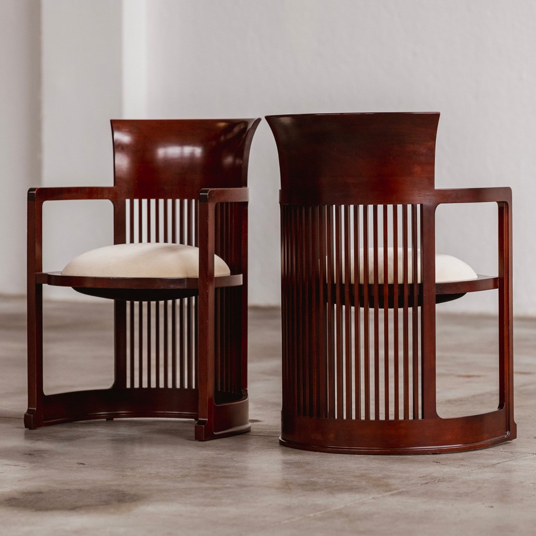 Frank Lloyd Wright "Barrel" Chairs for Cassina, Butter White Velvet, 1937, Set of 4, 1937