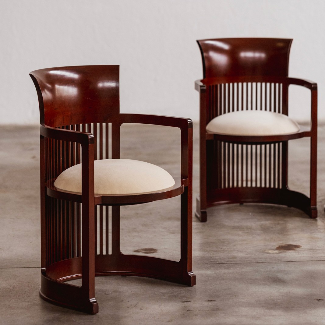 Frank Lloyd Wright "Barrel" Chairs for Cassina, Butter White Velvet, 1937, Set of 4, 1937