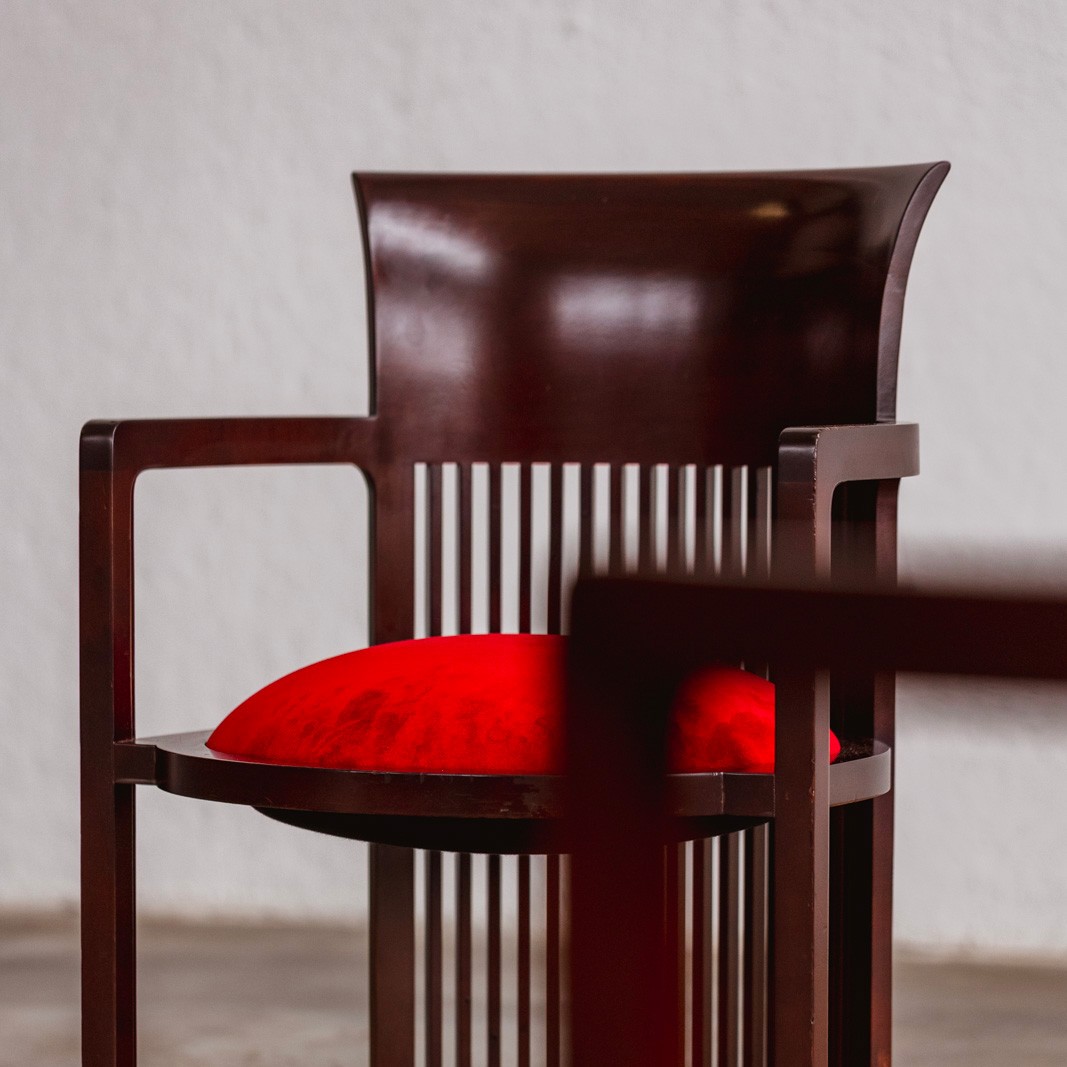 Frank Lloyd Wright "Barrel" Chairs for Cassina, Red Velvet, 1937, Set of 4, 1937