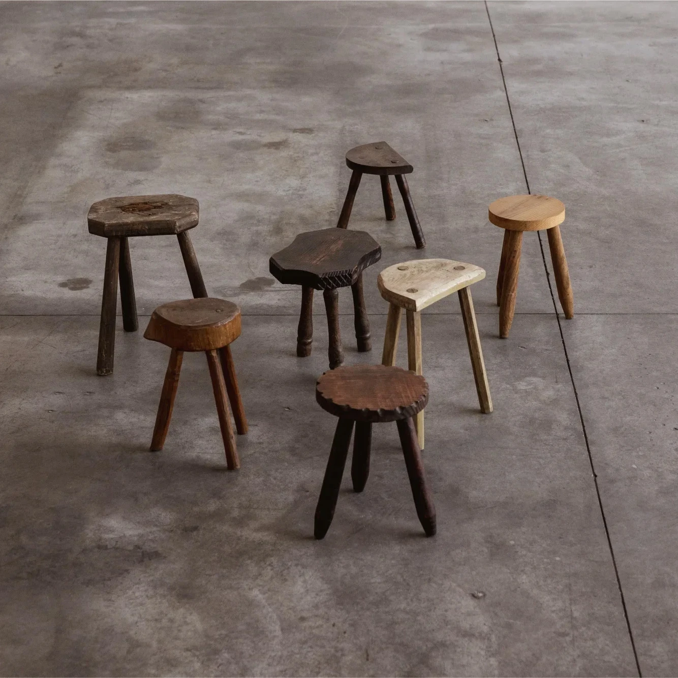 French Sculptural Primitive Stools, 1960, Set of 14, 1960