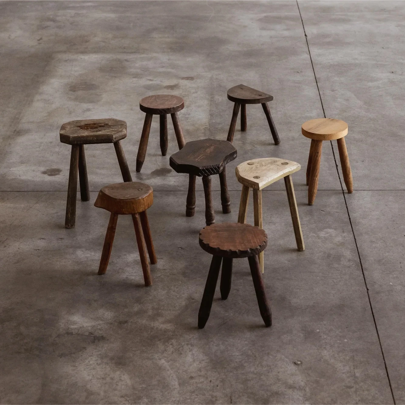 French Sculptural Primitive Stools, 1960, Set of 12, 1960