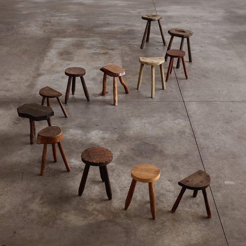 French Sculptural Primitive Stools, 1960, Set of 12, 1960
