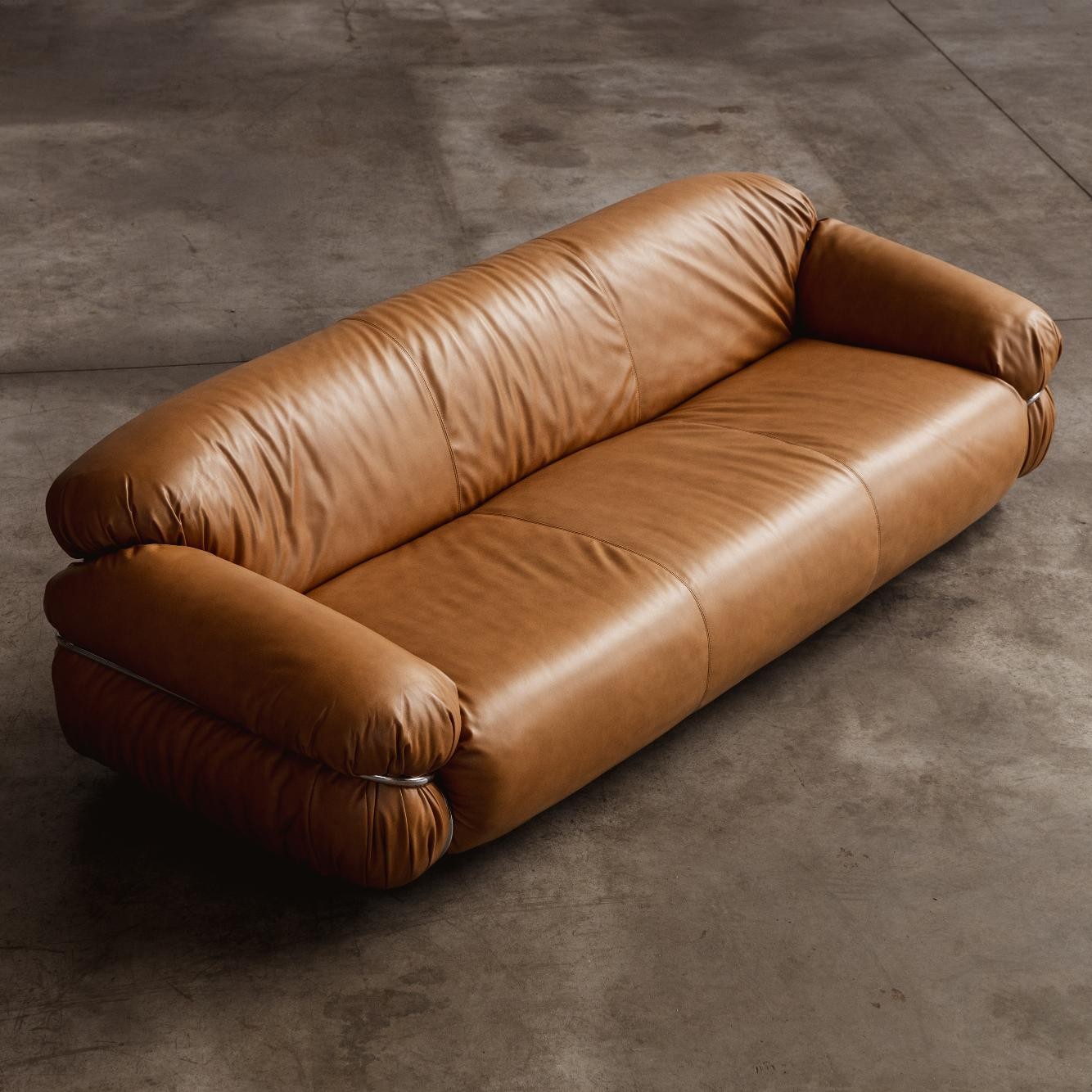 Gianfranco Frattini “Sesann” Sofa for Cassina, Cognac Leather, 1969, 1969