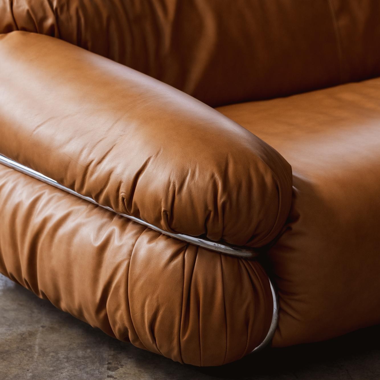 Gianfranco Frattini “Sesann” Sofa for Cassina, Cognac Leather, 1969, 1969