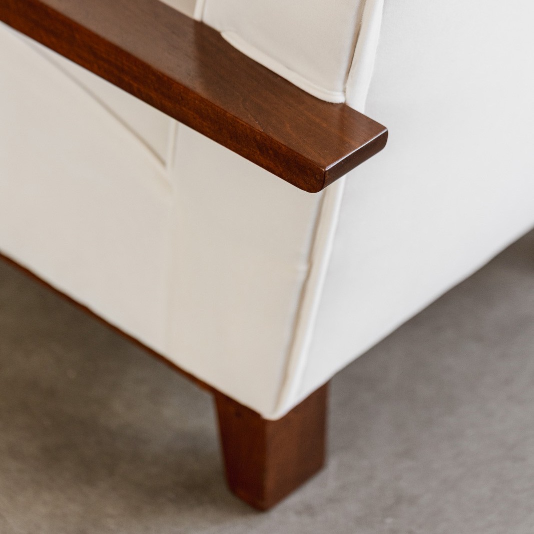 Italian Art Deco Armchair, White Velvet and Walnut, 1930s, 1930s