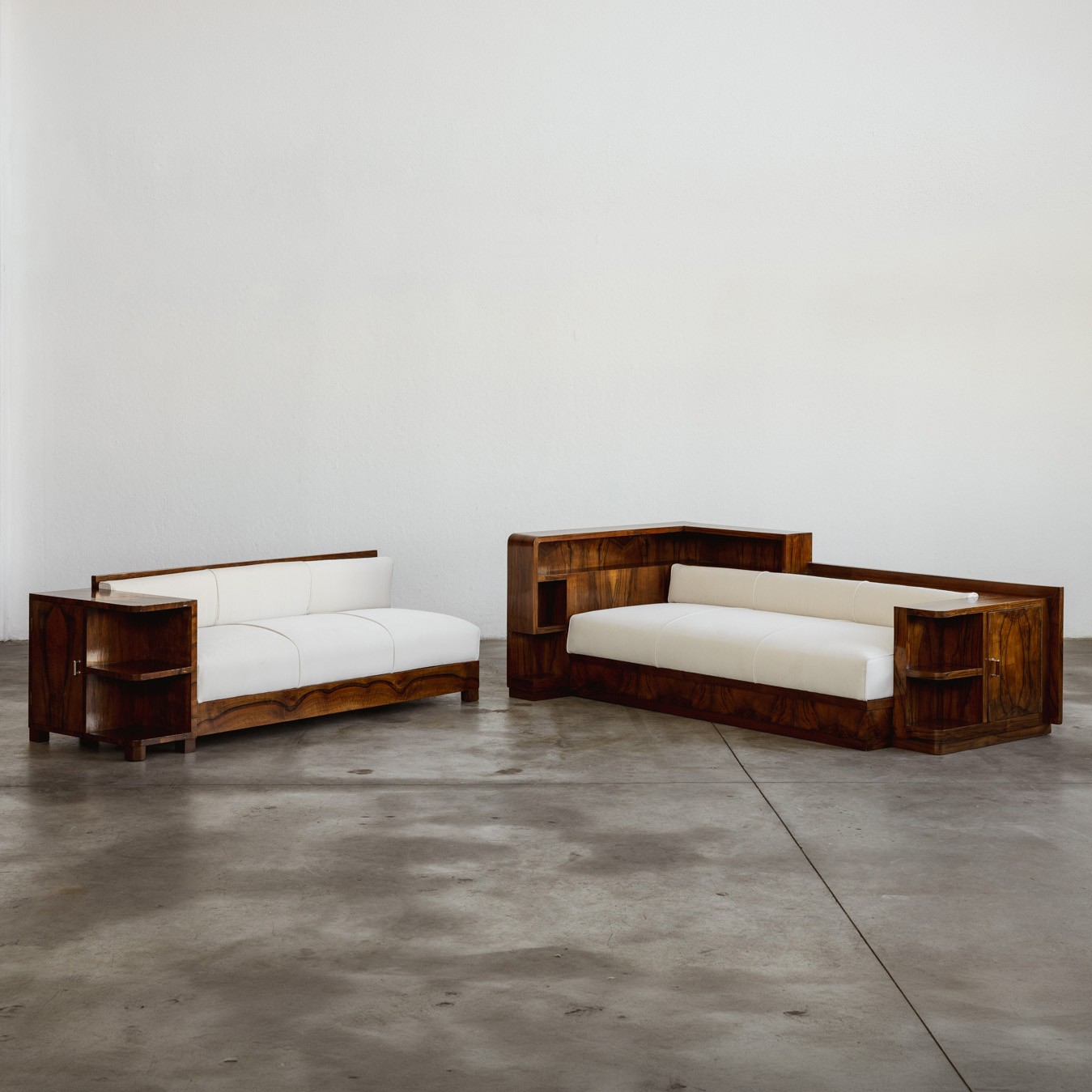 Italian Art Deco Sofas with Integrated Cabinets, 1930s, Set of 2, 1930s