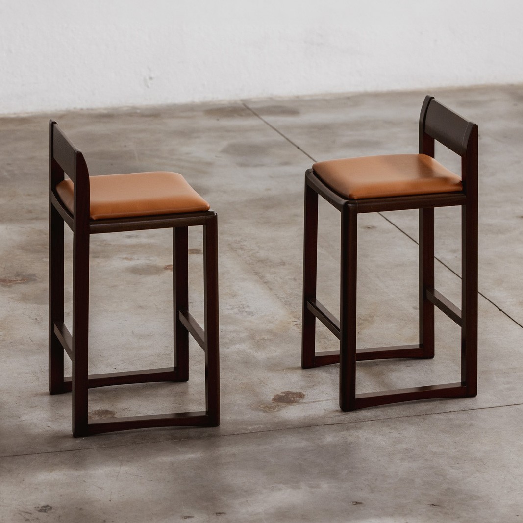 Joseph Dirand Bar Stools, Cognac Leather, 2010, Set of 2, 2010
