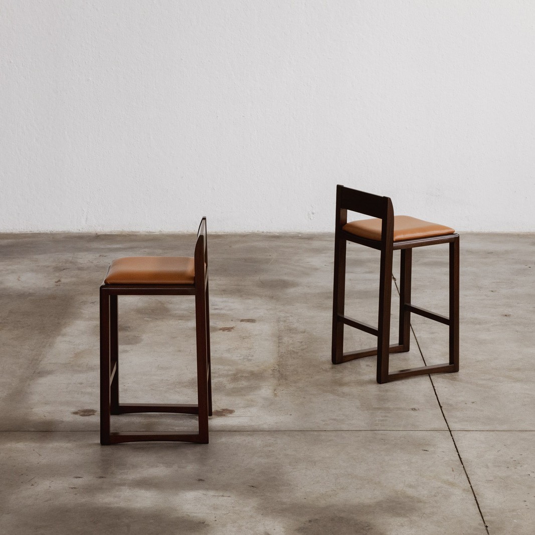 Joseph Dirand Bar Stools, Cognac Leather, 2010, Set of 2, 2010