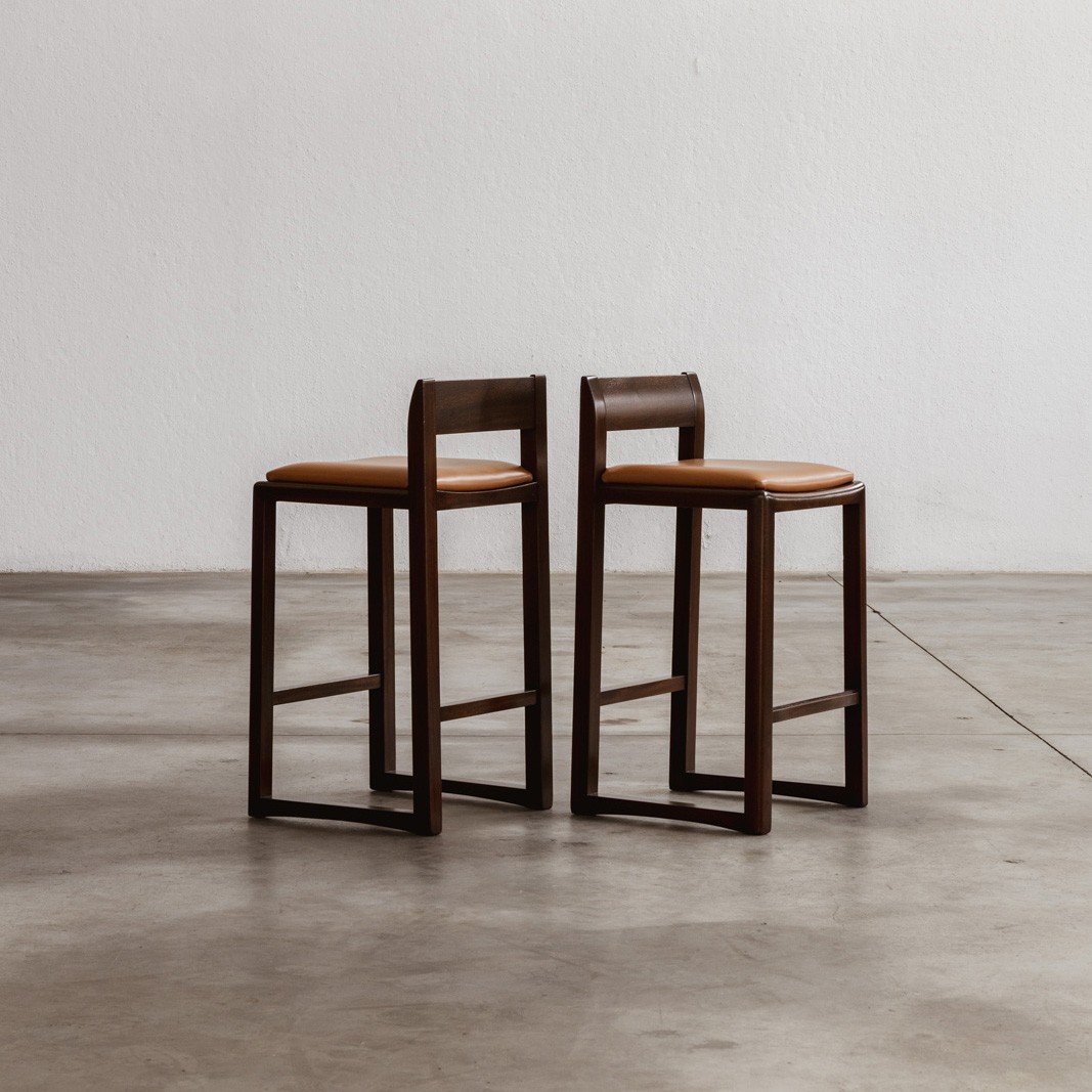 Joseph Dirand Bar Stools, Cognac Leather, 2010, Set of 2, 2010