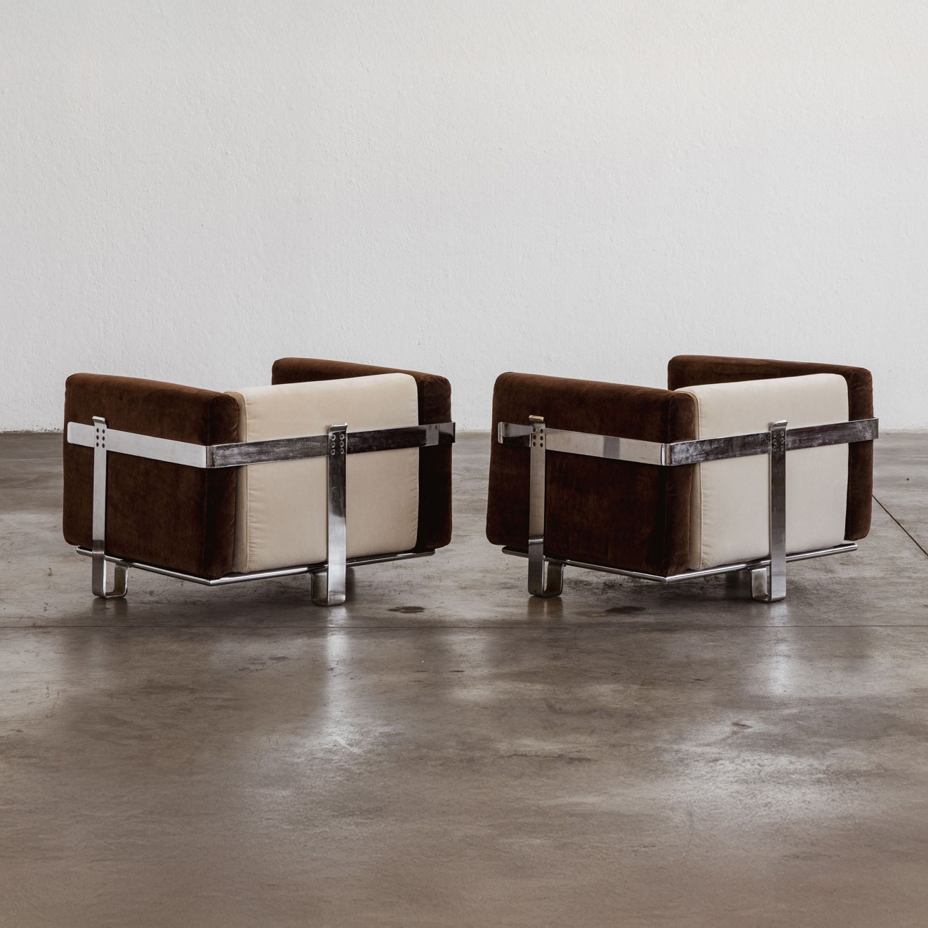 Kazuhide Takahama Armchairs for Simon Gavina, Ivory and Brown Velvet, 1965, 1965