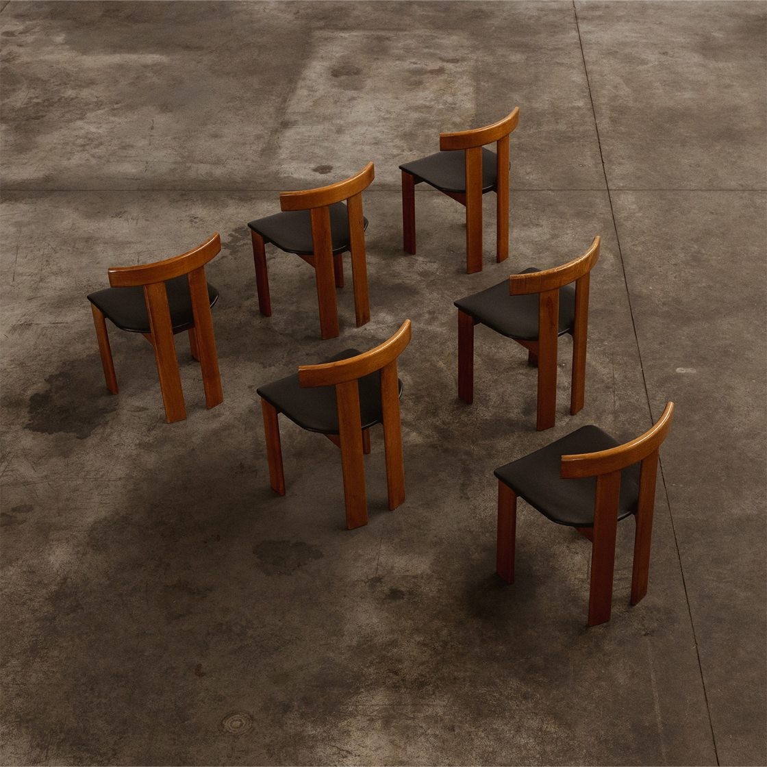 Luigi Vaghi Dining Chairs for Former, Black Leather, 1968, Set of 6, 1968
