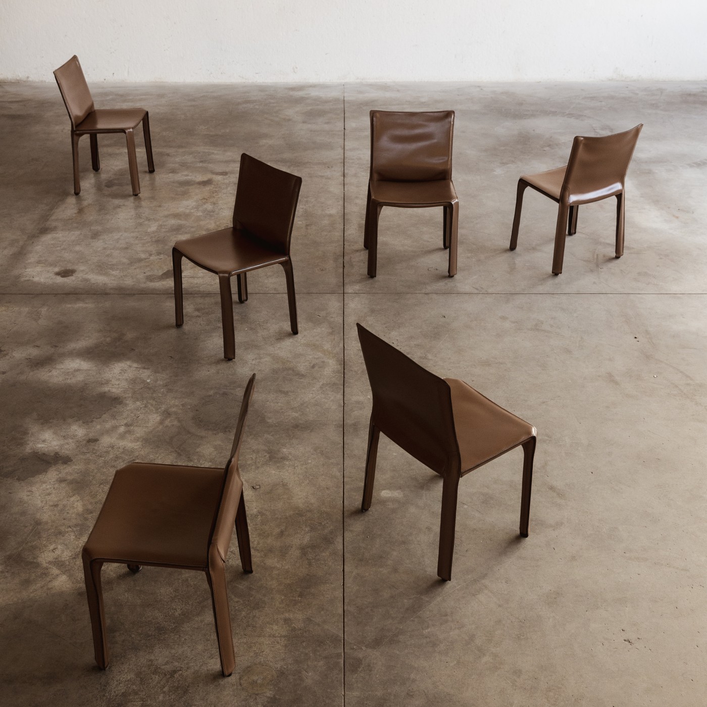 Mario Bellini "CAB 412" Dining Chairs for Cassina, Tobacco leather, 1977, Set of 6, 1970s