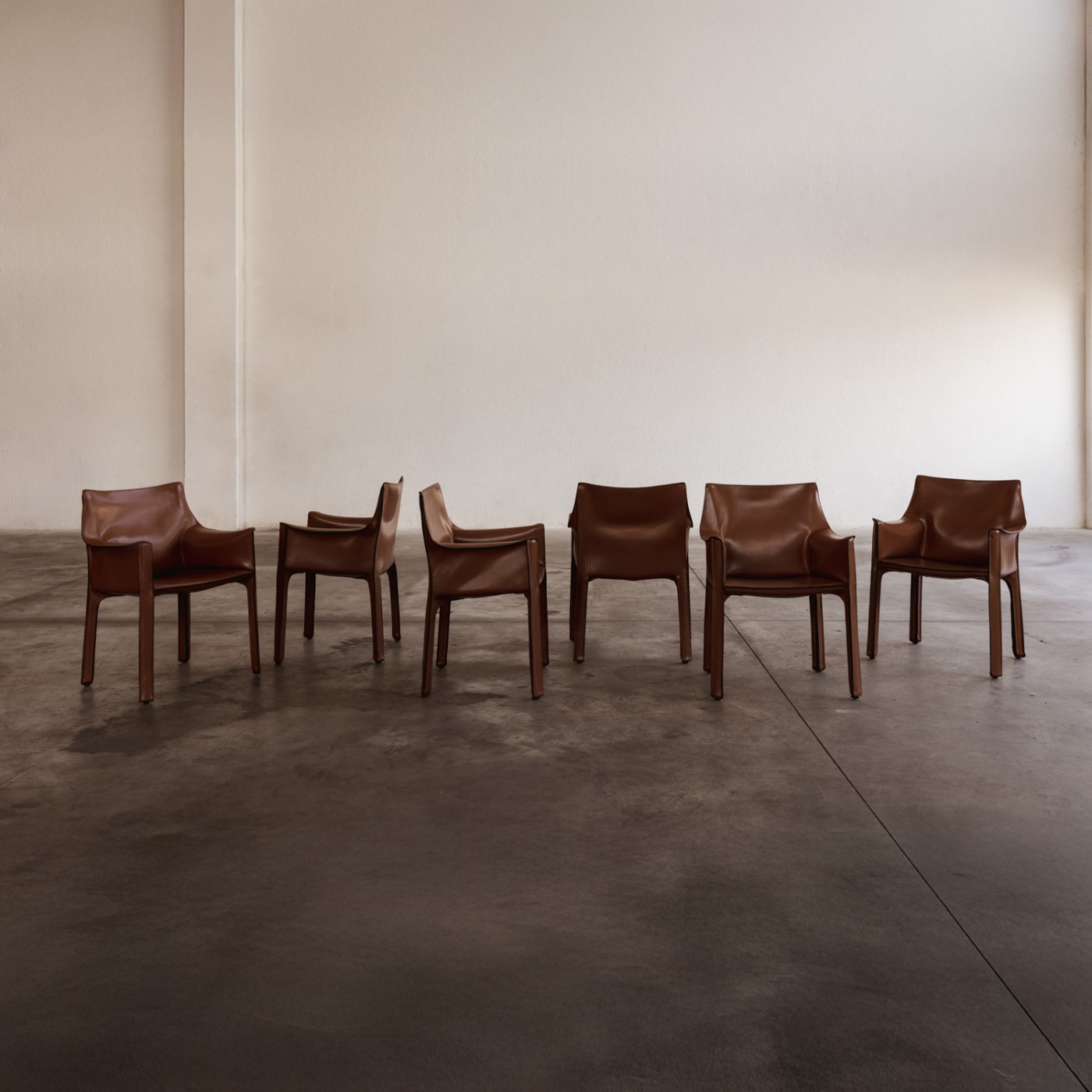 Mario Bellini "CAB 413" Chairs for Cassina, Hazelnut leather, 1977, Set of 6, 1970s