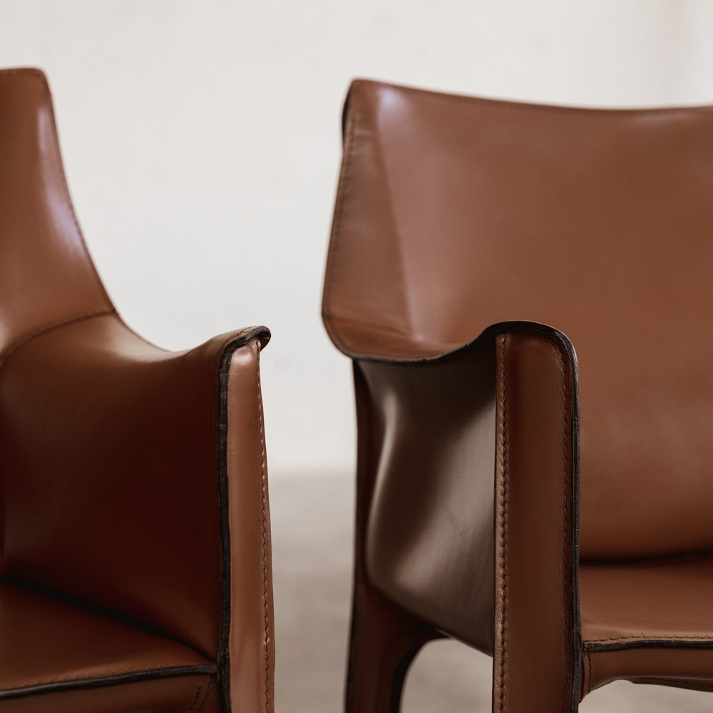 Mario Bellini "CAB 413" Chairs for Cassina, Hazelnut leather, 1977, Set of 6, 1970s
