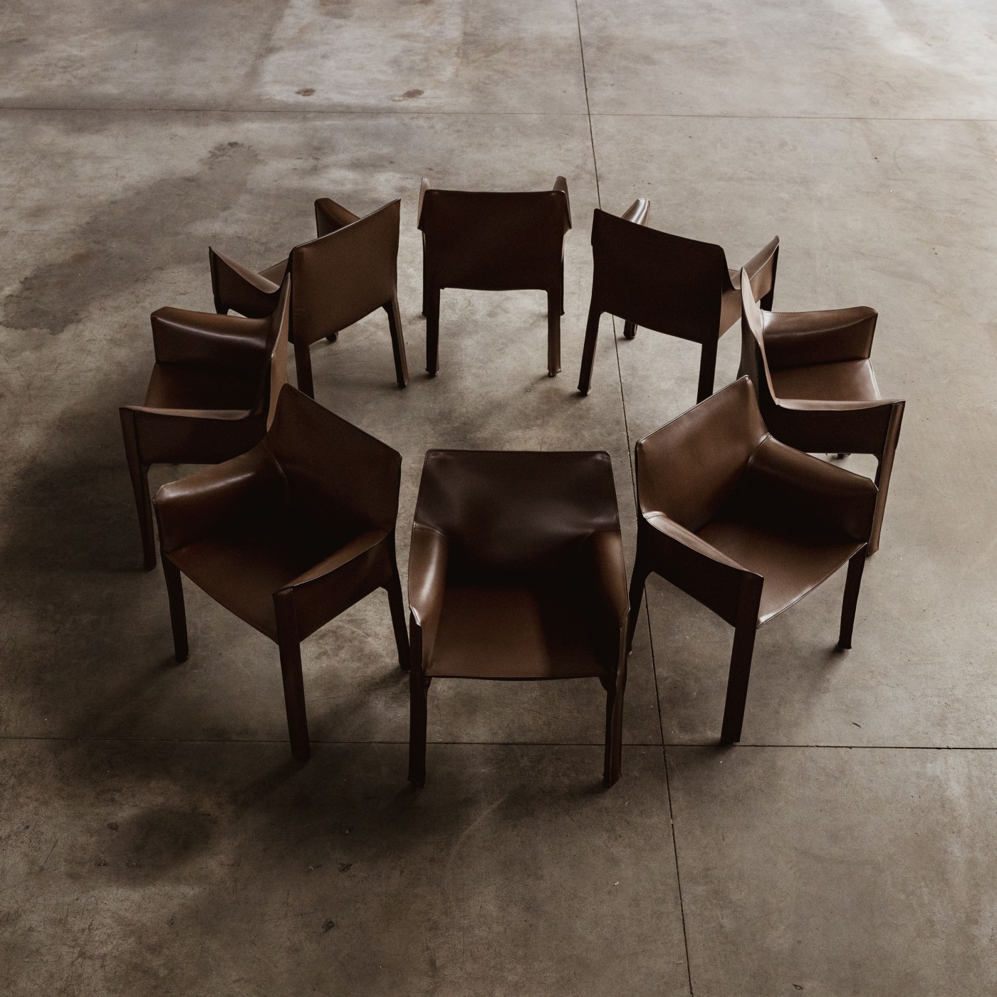 Mario Bellini "CAB 413" Dining Chairs for Cassina, Tobacco Leather, 1977, Set of 8, 1970s