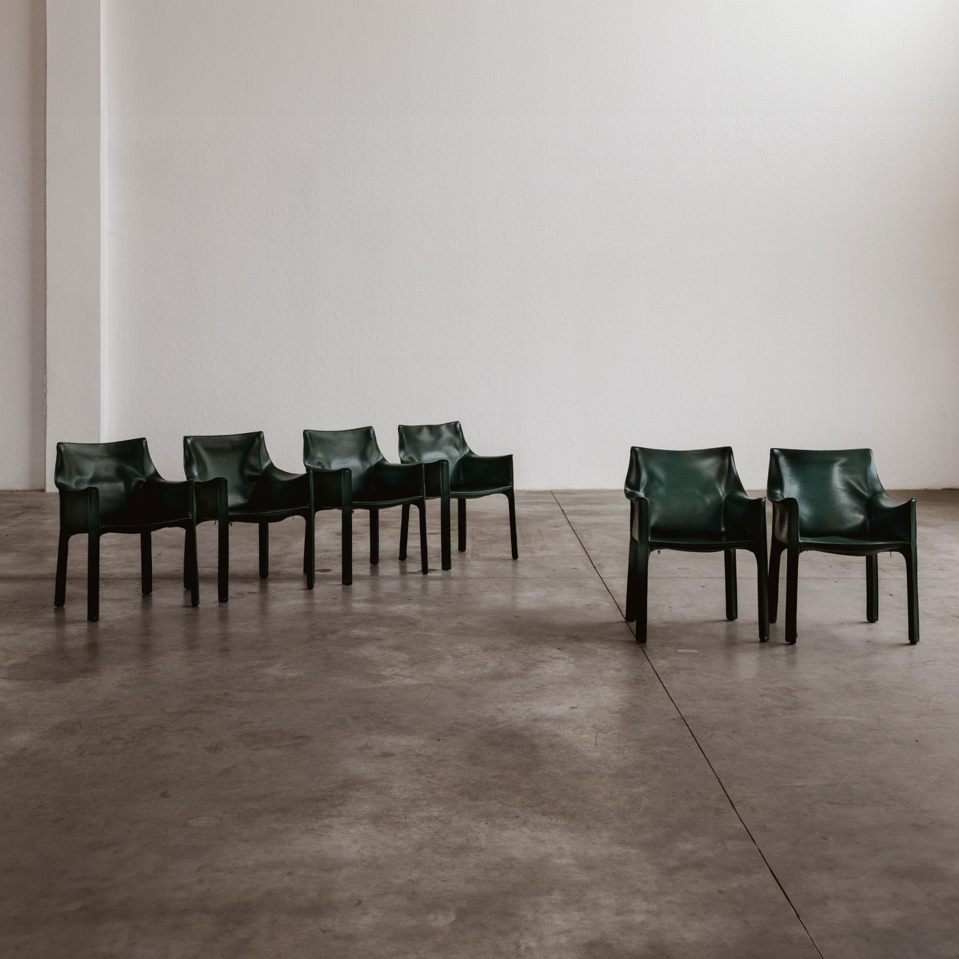 Mario Bellini "CAB 413” Chairs for Cassina, Dark Green Leather, 1977, Set of 6, 1977