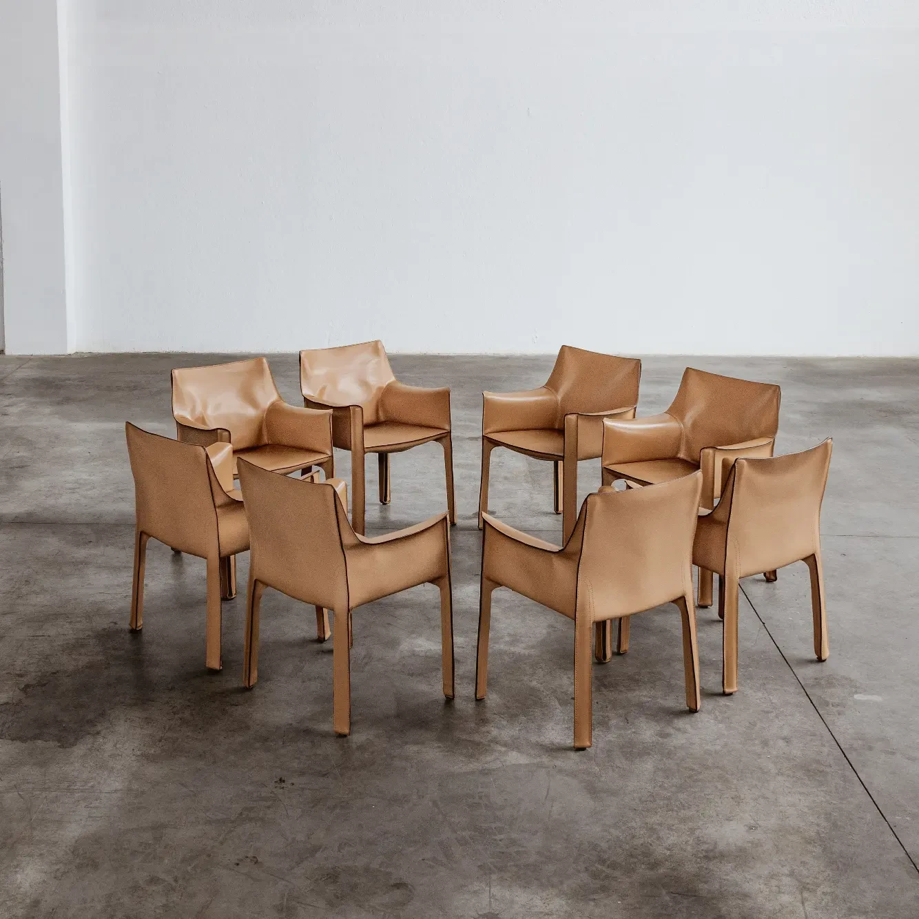 Mario Bellini "CAB 413” Dining Chairs for Cassina, Natural Leather, 1977, Set of 8, 1977