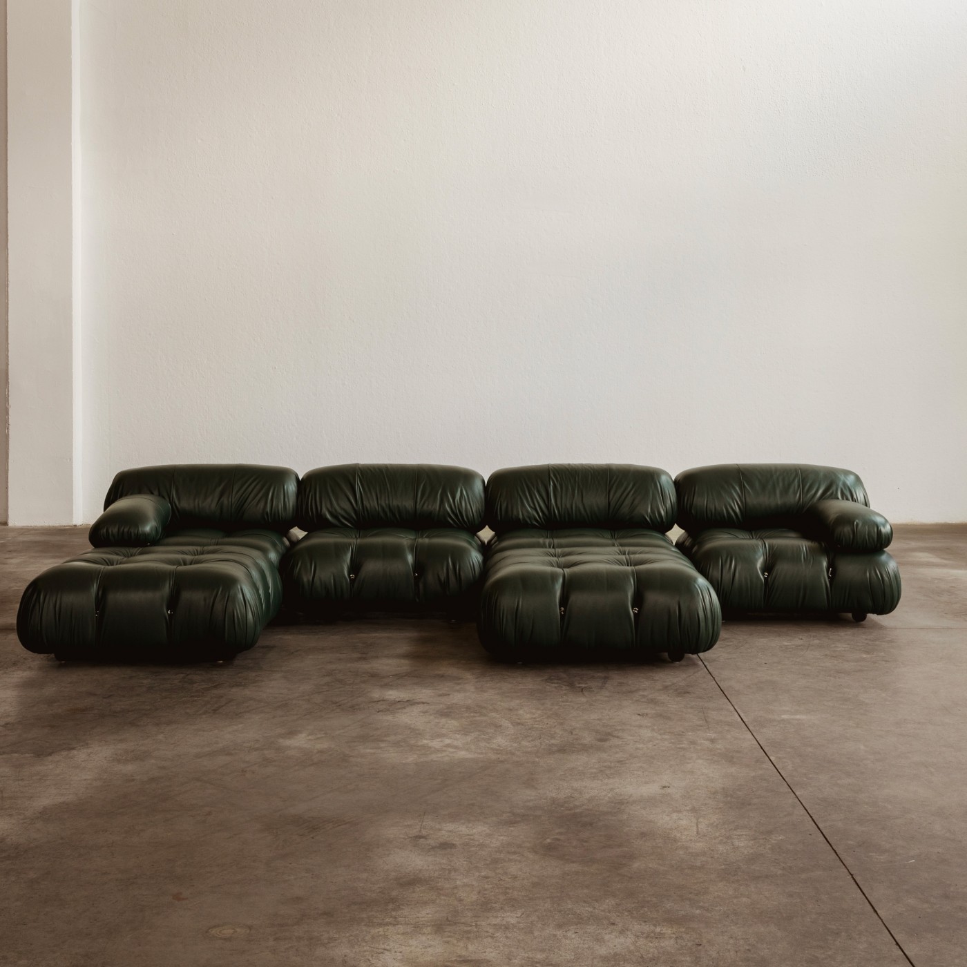 Mario Bellini "Camaleonda" Modular Sofa for B&B Italia, Dark Green Leather 1970, Set of 6, 1970