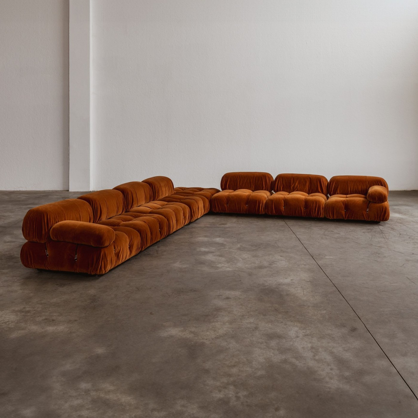 Mario Bellini "Camaleonda" Sofa for B&B Italia, Rust Brown Velvet, 1970, Set of 8, 1970