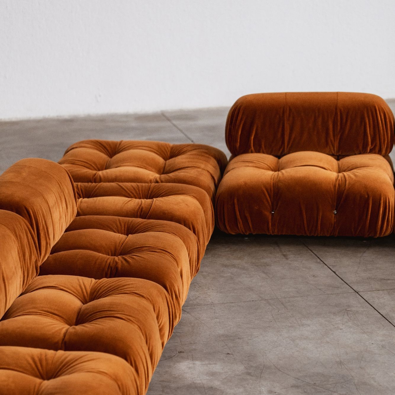 Mario Bellini "Camaleonda" Sofa for B&B Italia, Rust Brown Velvet, 1970, Set of 8, 1970