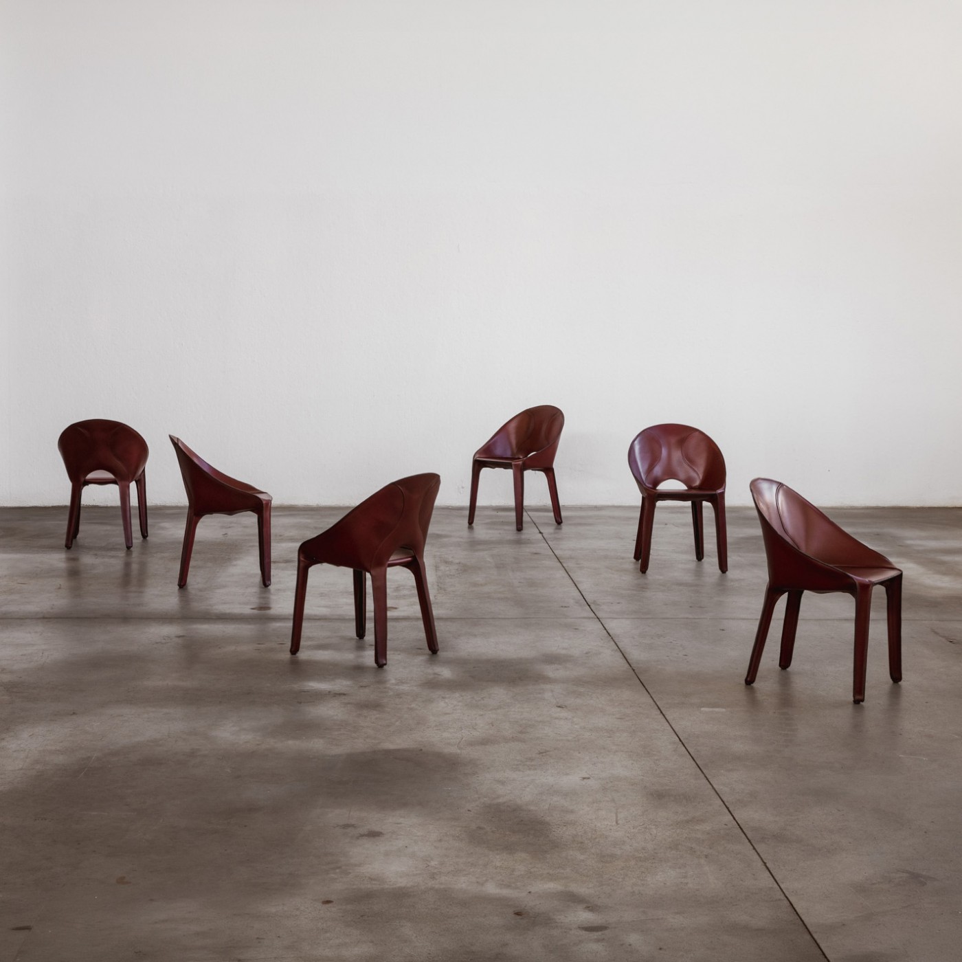 Mario Bellini “Lira & Liuto” Chairs for Cassina, Bordeaux Leather, 1989, Set of 6, 1989