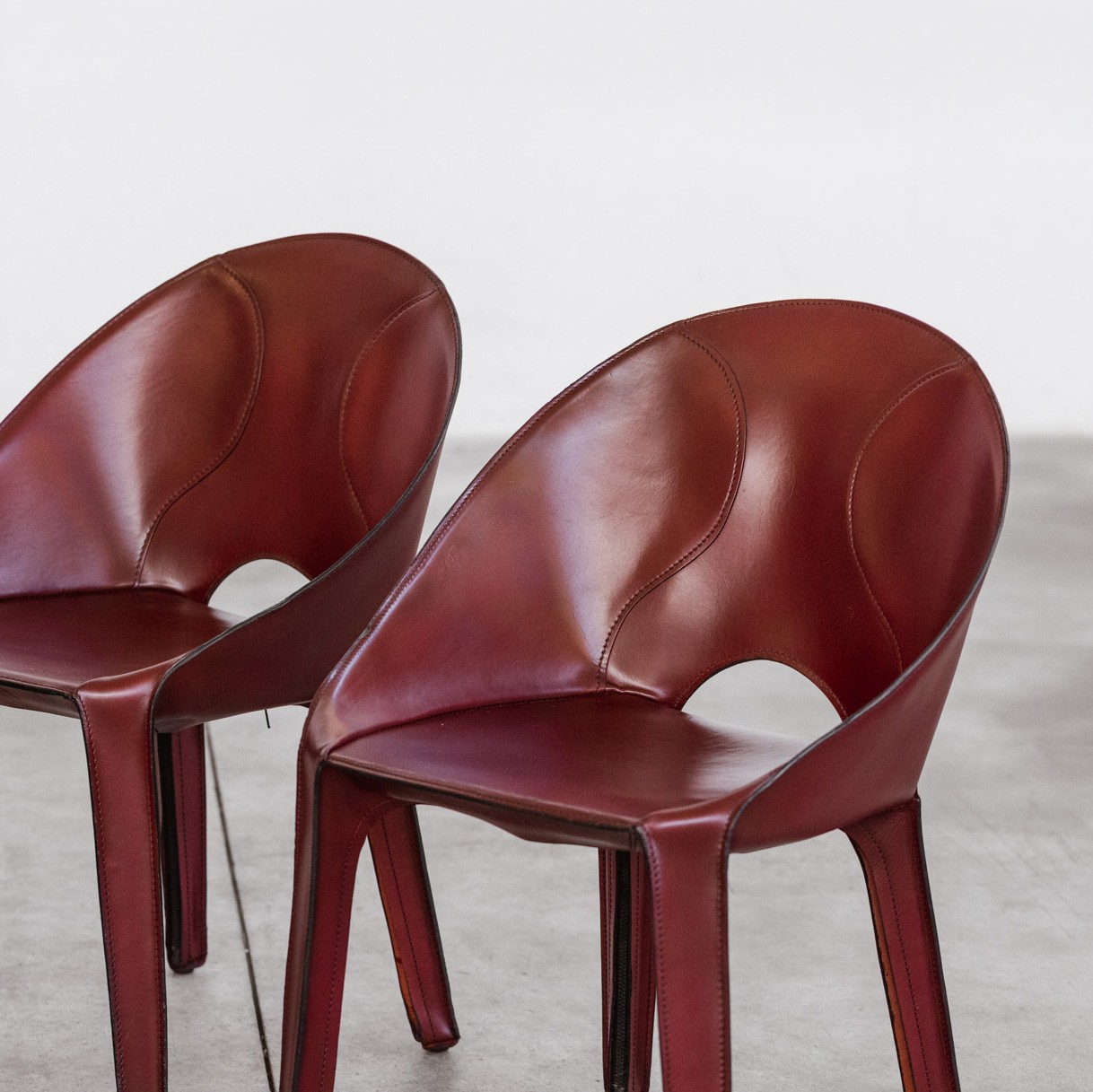 Mario Bellini “Lira & Liuto” Chairs for Cassina, Bordeaux Leather, 1989, Set of 6, 1989