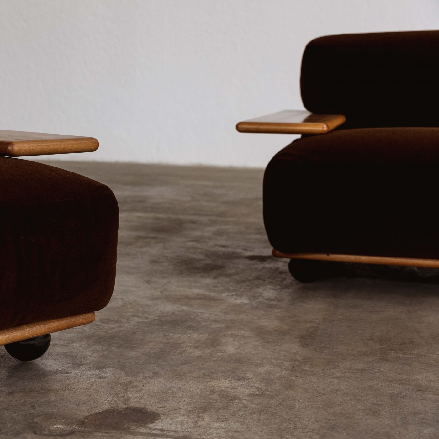 Mario Bellini "Pianura" Living room set for Cassina, brown mohair velvet, 1971, Set of 5, 1971
