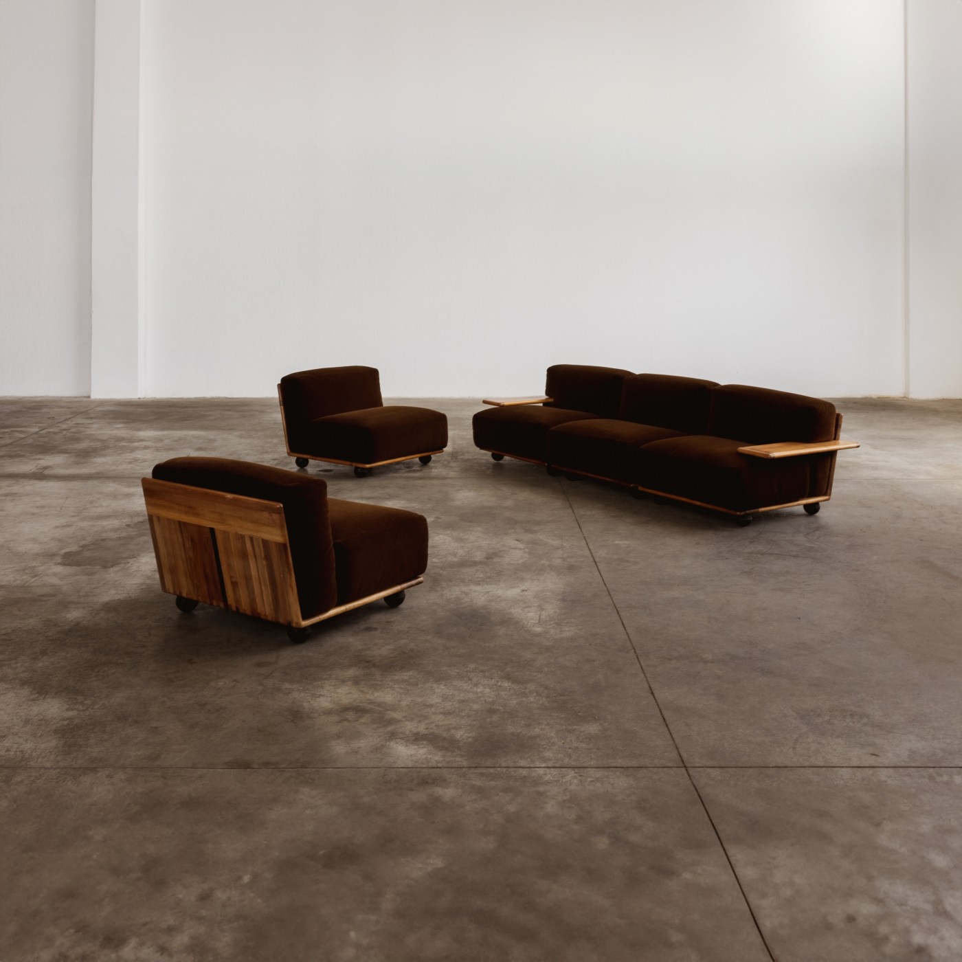Mario Bellini "Pianura" Living room set for Cassina, brown mohair velvet, 1971, Set of 5, 1971