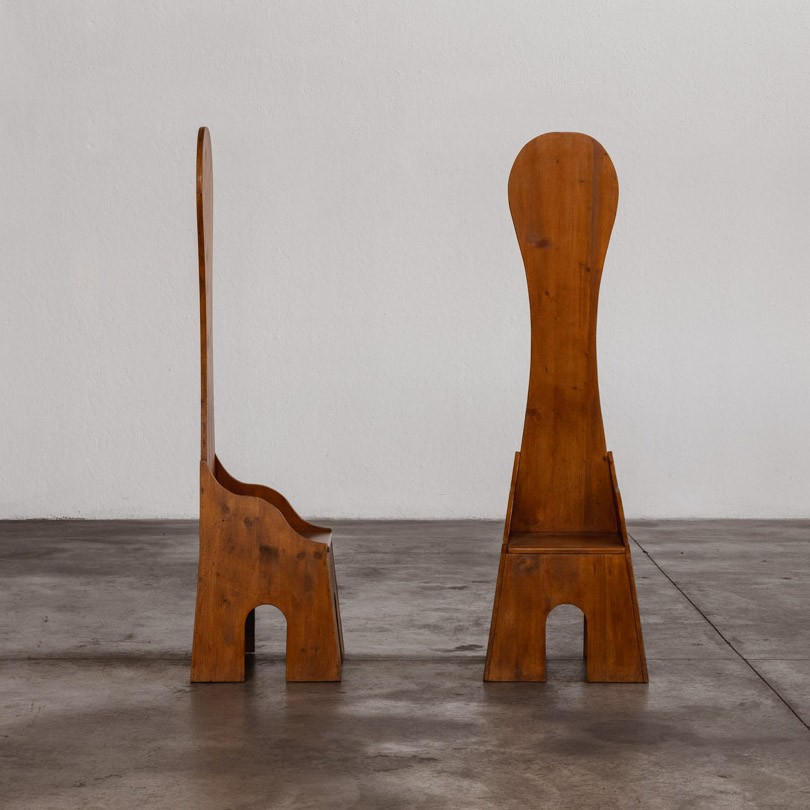 Mario Ceroli “Fratina” Sculptural Chairs for Poltronova, 1972, Set of 2, 1972