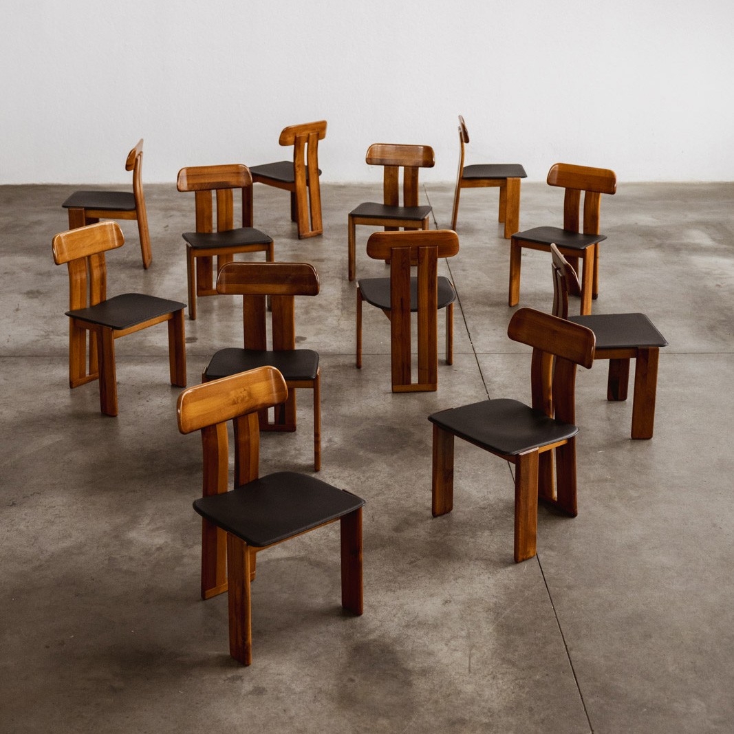 Mario Marenco "Sapporo" Dining Chairs for Mobil Girgi, Black Leather 1970, Set of 12, 1970
