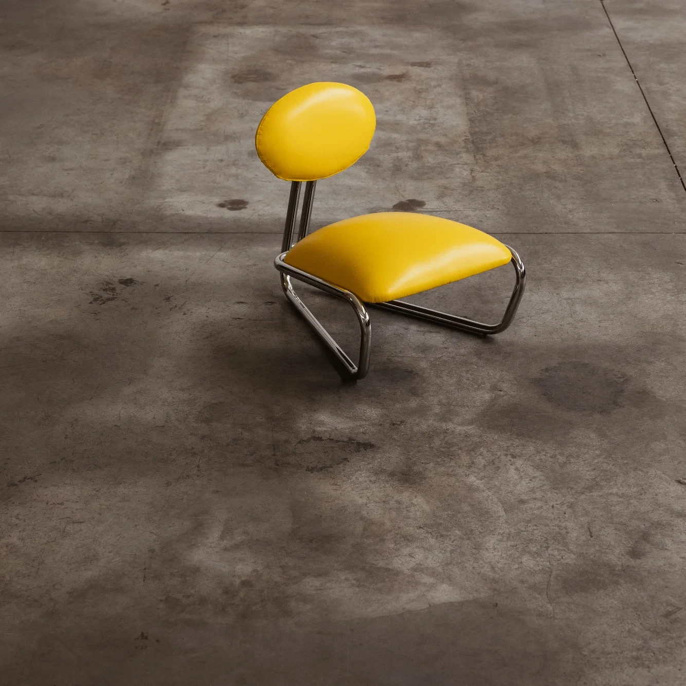 Modernist Lounge Chair, Yellow Leather, 1970s, 1970