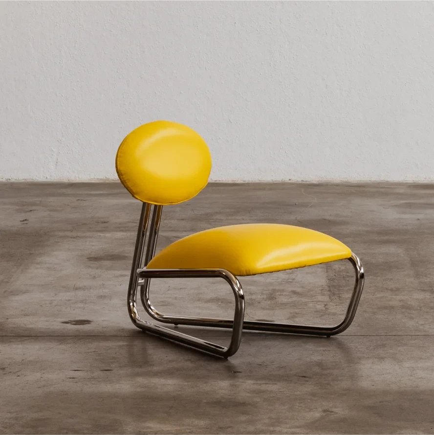 Modernist Lounge Chair, Yellow Leather, 1970s, 1970