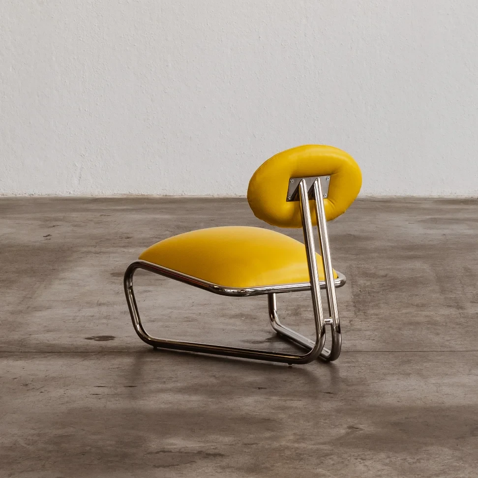 Modernist Lounge Chair, Yellow Leather, 1970s, 1970