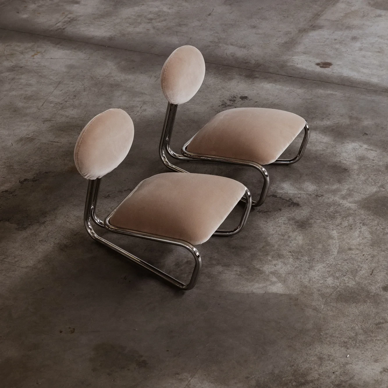 Modernist Lounge Chairs, Camel Velvet, 1970, Set of 2, 1970