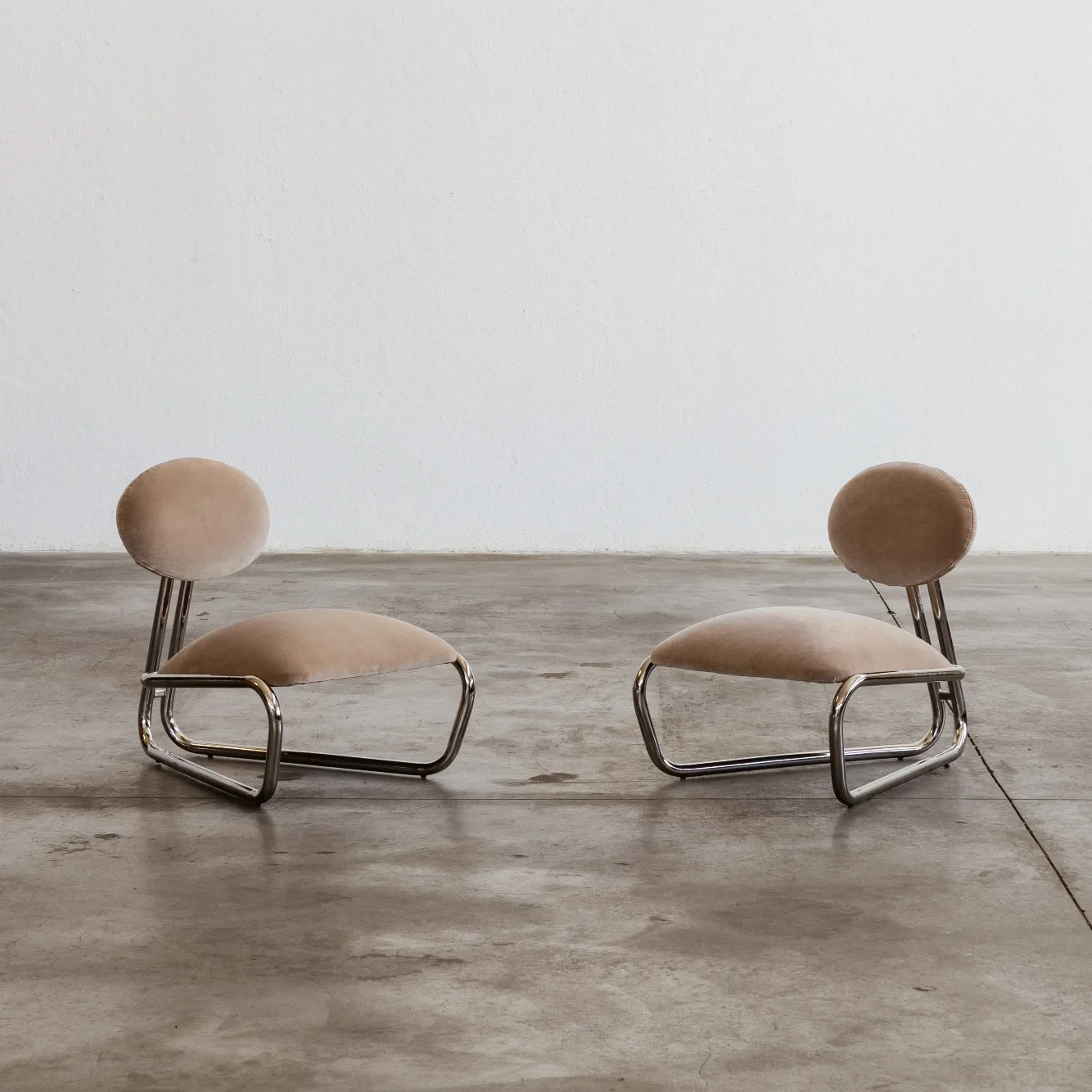 Modernist Lounge Chairs, Camel Velvet, 1970, Set of 2, 1970