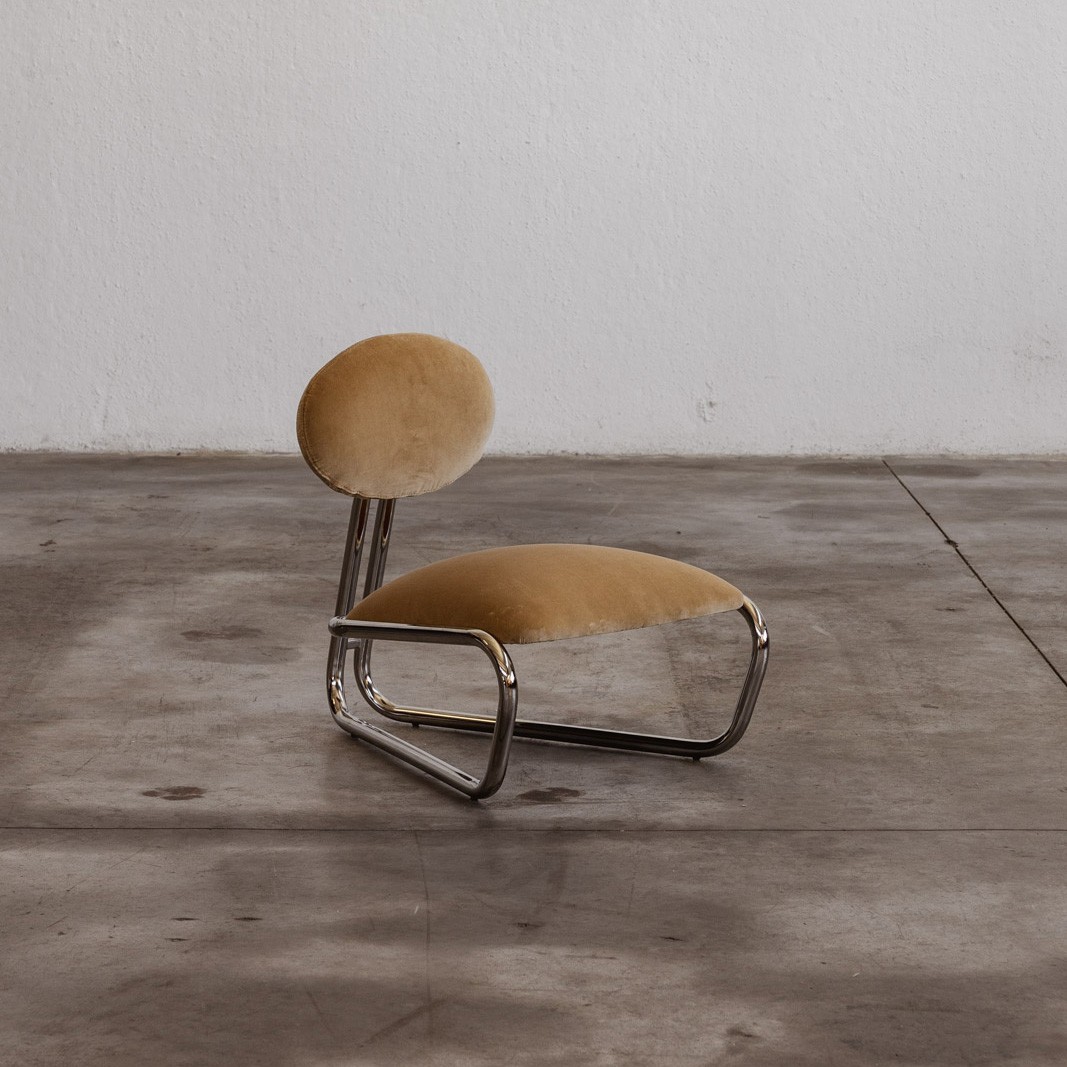 Modernist Lounge Chairs, Camel Velvet, 1970s, Set of 2, 1970