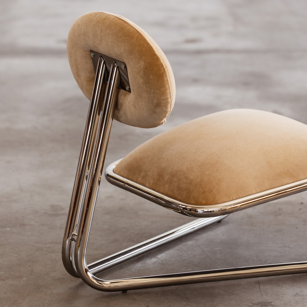 Modernist Lounge Chairs, Camel Velvet, 1970s, Set of 2, 1970