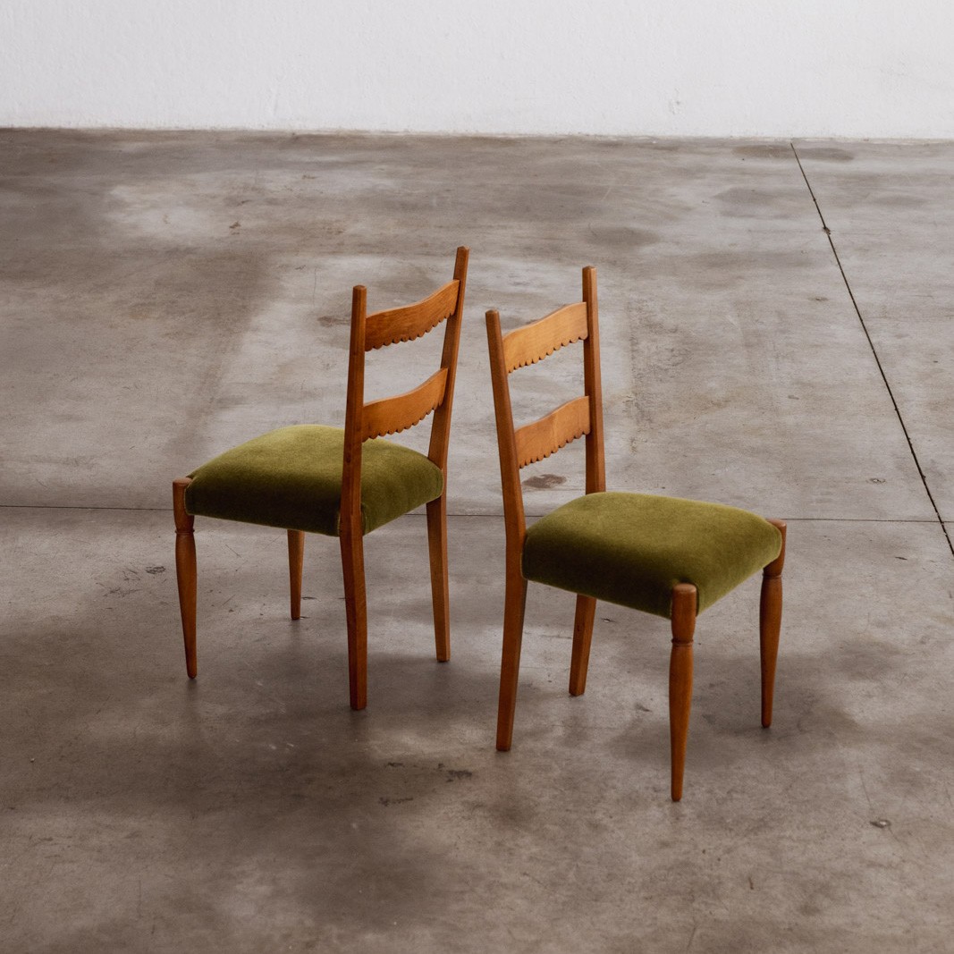 Paolo Buffa Dining Chairs for Marelli & Colico, Green Velvet, 1951, Set of 6, 1951
